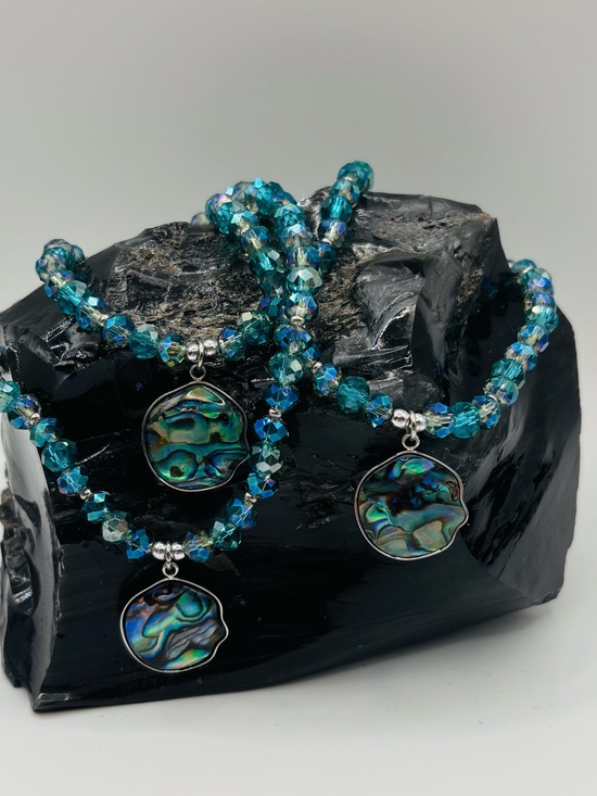 Jewelry - *ANKLET* S.Steel Abalone & AB Teal Blue Green Crystal Stretchy Anklet